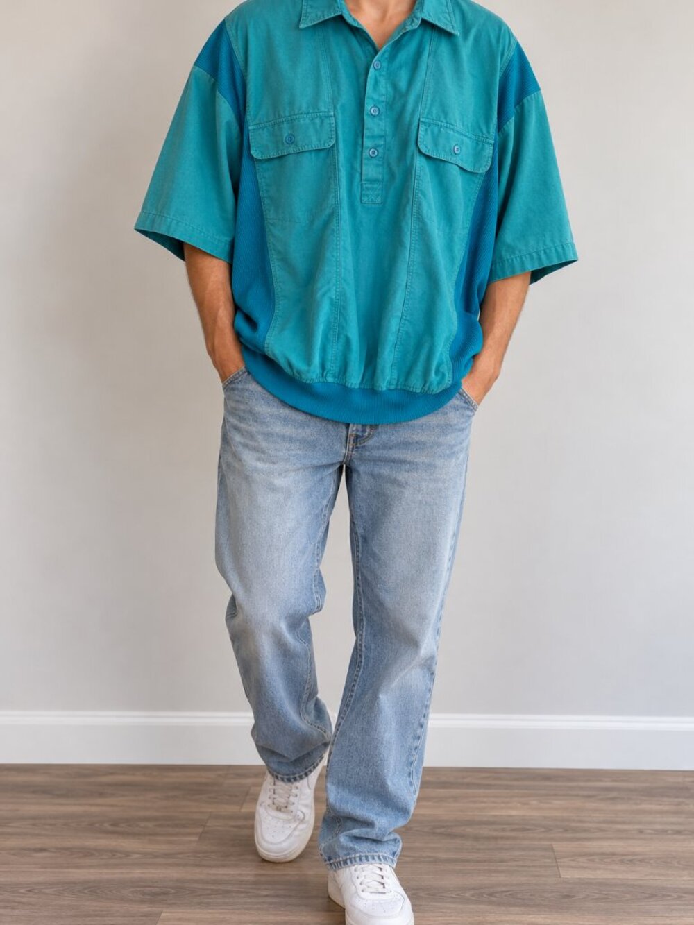 Vintage Canyon Ridge Turquoise Colorblock Shirt XL Tall 80s 90s